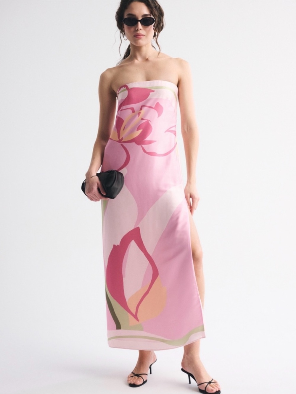 Abercrombie & Fitch Strapless Pink Floral Maxi Dress